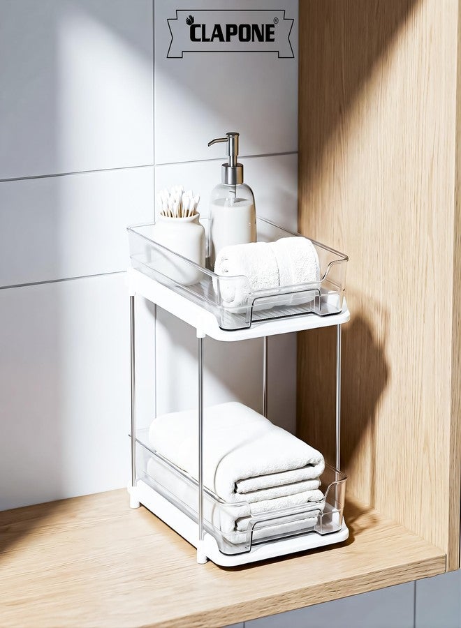 CLAPONE Bathroom Organizer Clear Under Sink Organizers Vanity Countertop Storage Container Cabinet Drawers Pull-Out Organization with Track for Pantry Kitchen (2 Tier) - Image 4